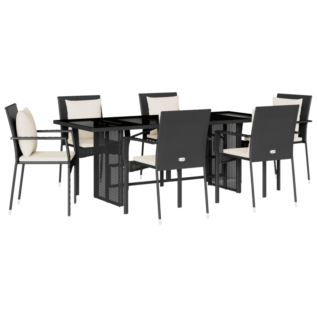 Set da Pranzo da Giardino 7 pz Nero con Cuscini in Polyrattan - homemem39