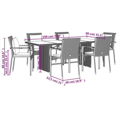 Set da Pranzo da Giardino 7 pz Nero con Cuscini in Polyrattan - homemem39
