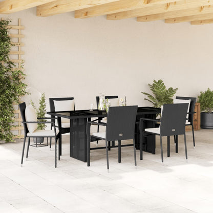 Set da Pranzo da Giardino 7 pz Nero con Cuscini in Polyrattan - homemem39