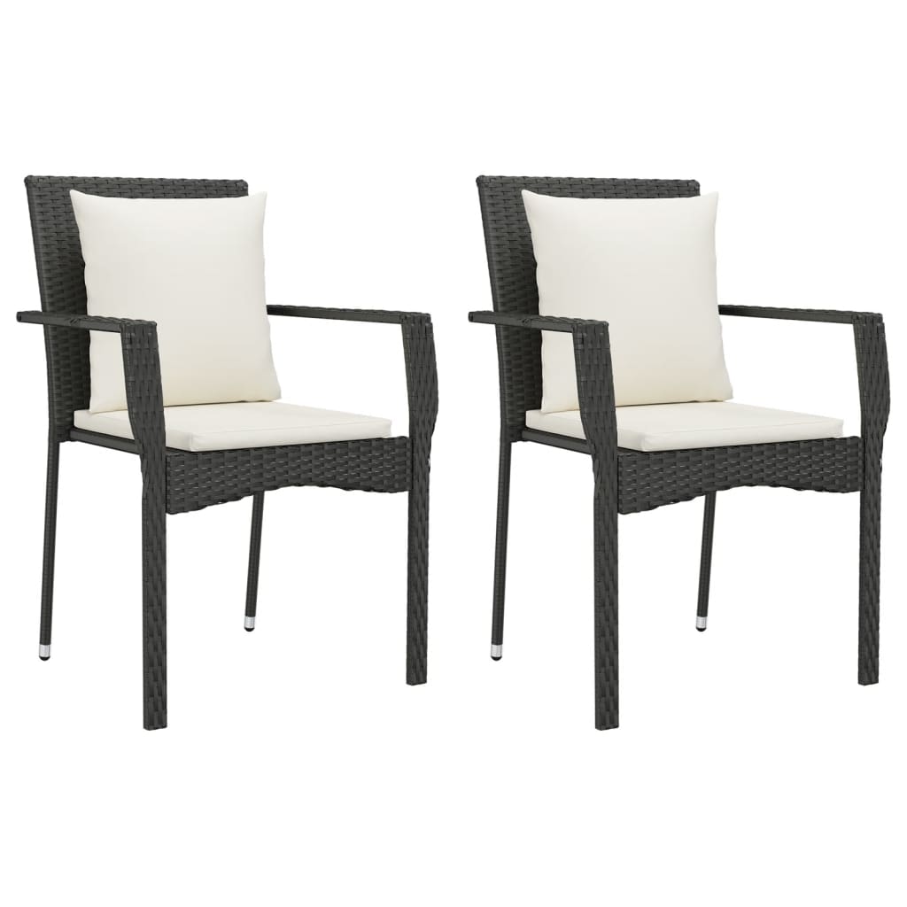 Set da Pranzo da Giardino 9 pz con Cuscini Nero in Polyrattan