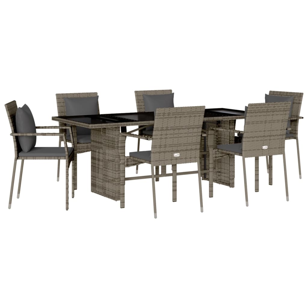 Set da Pranzo da Giardino 7 pz con Cuscini in Polyrattan Grigio | homemem39