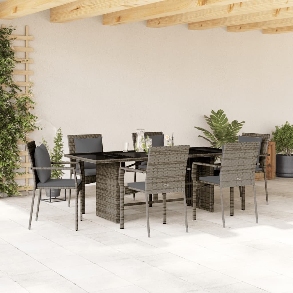 Set da Pranzo da Giardino 7 pz con Cuscini in Polyrattan Grigio - homemem39