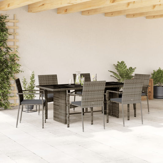 Set da Pranzo da Giardino 7 pz con Cuscini in Polyrattan Grigio - homemem39