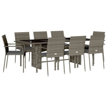 Set da Pranzo da Giardino 9 pz con Cuscini in Polyrattan Grigio - homemem39
