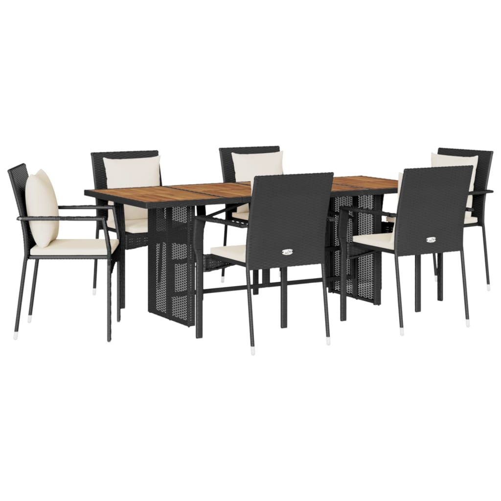 Set da Pranzo da Giardino 7 pz Nero con Cuscini in Polyrattan - homemem39
