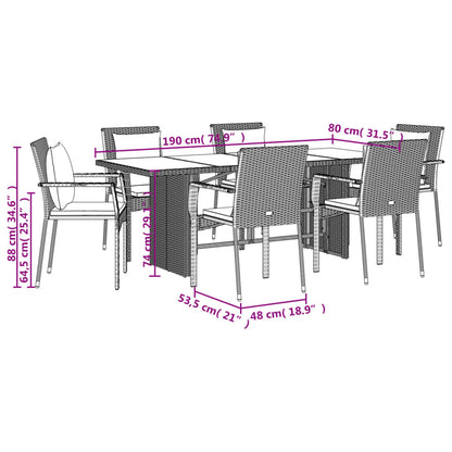 Set da Pranzo da Giardino 7 pz Nero con Cuscini in Polyrattan - homemem39