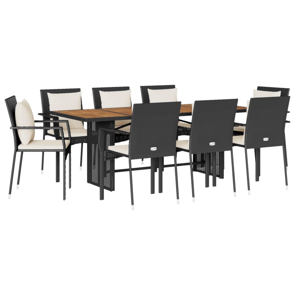 Set da Pranzo da Giardino 9 pz con Cuscini Nero in Polyrattan - homemem39