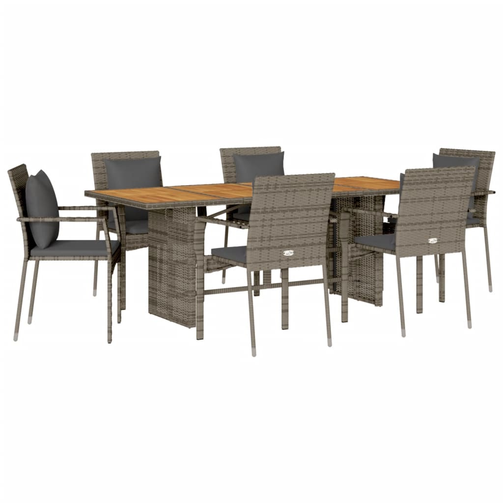 Set da Pranzo da Giardino 7 pz con Cuscini in Polyrattan Grigio | homemem39