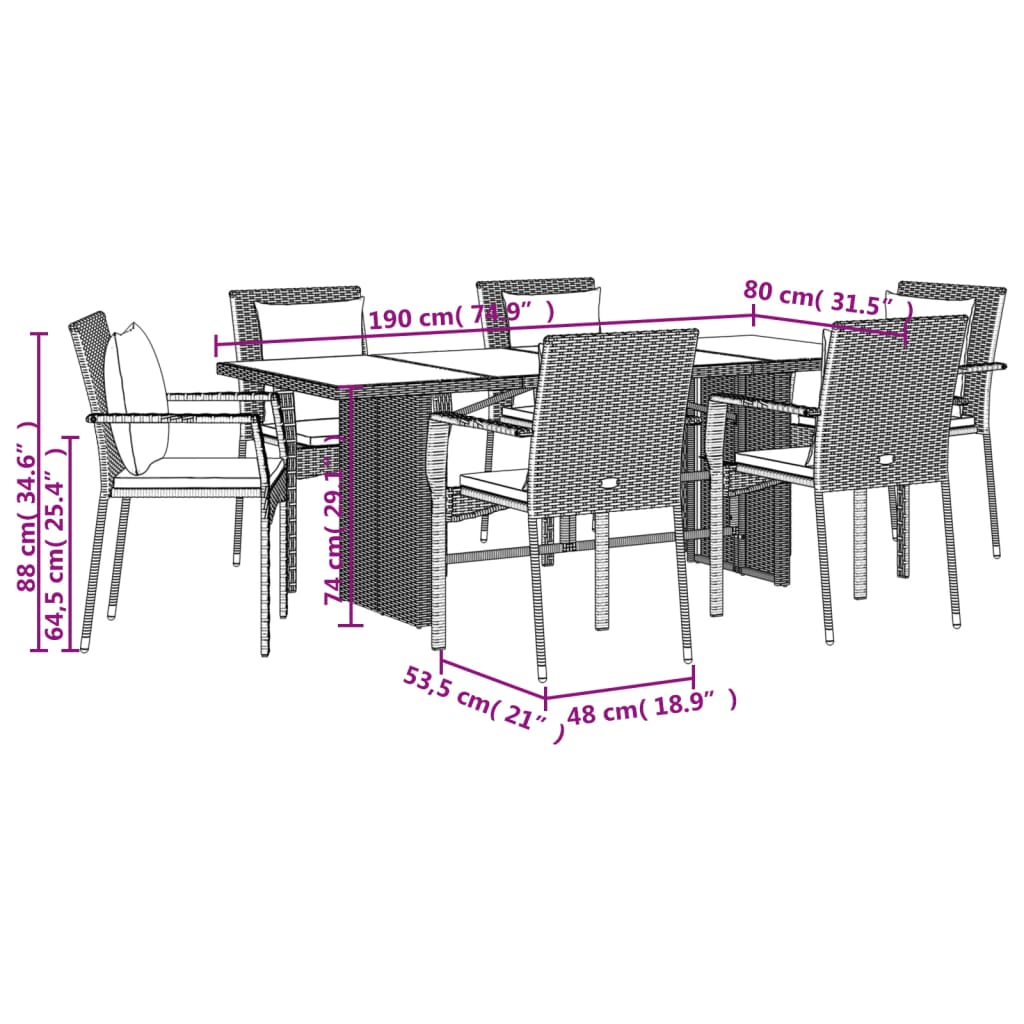 Set da Pranzo da Giardino 7 pz con Cuscini in Polyrattan Grigio | homemem39