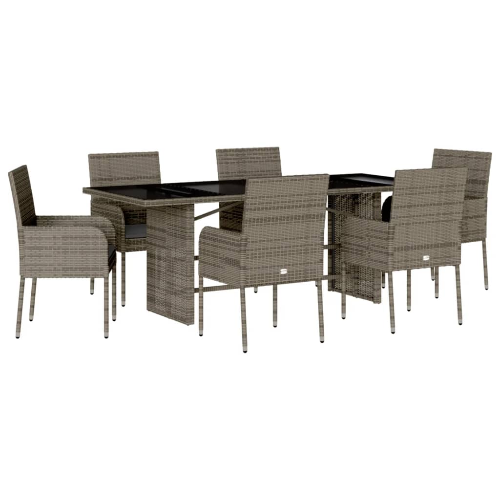 Set da Pranzo da Giardino 7 pz con Cuscini in Polyrattan Grigio - homemem39
