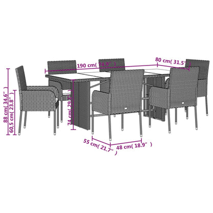Set da Pranzo da Giardino 7 pz con Cuscini in Polyrattan Grigio - homemem39