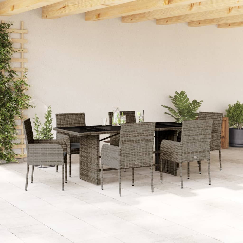Set da Pranzo da Giardino 7 pz con Cuscini in Polyrattan Grigio - homemem39