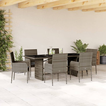 Set da Pranzo da Giardino 7 pz con Cuscini in Polyrattan Grigio - homemem39