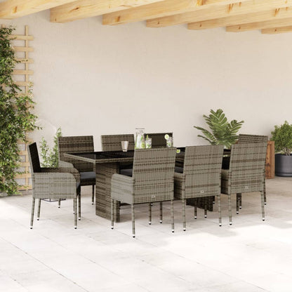 Set da Pranzo da Giardino 9 pz con Cuscini in Polyrattan Grigio - homemem39