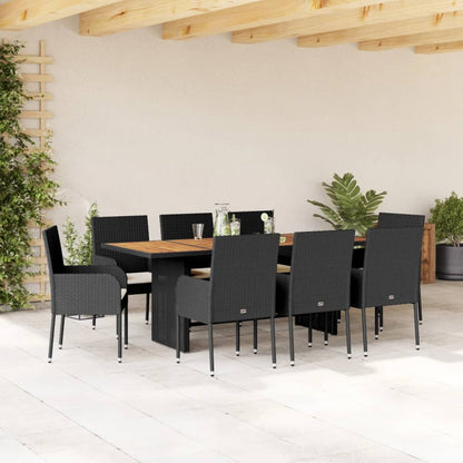 Set da Pranzo da Giardino 9 pz con Cuscini Nero in Polyrattan - homemem39