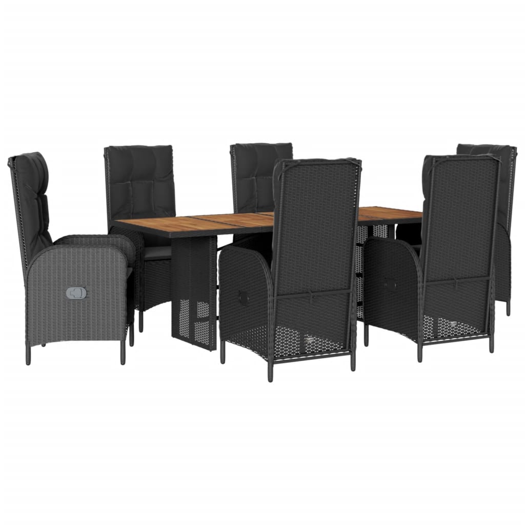Set da Pranzo da Giardino 7 pz Nero con Cuscini in Polyrattan - homemem39