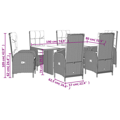 Set da Pranzo da Giardino 7 pz Nero con Cuscini in Polyrattan | homemem39