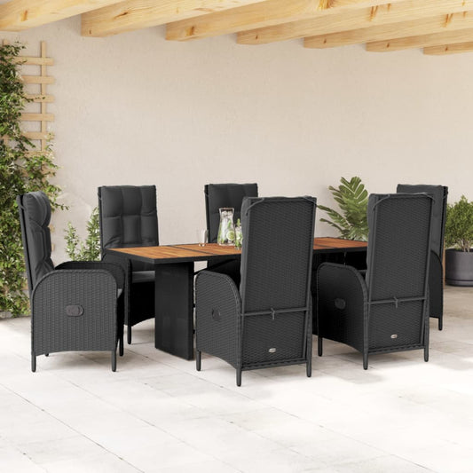 Set da Pranzo da Giardino 7 pz Nero con Cuscini in Polyrattan - homemem39