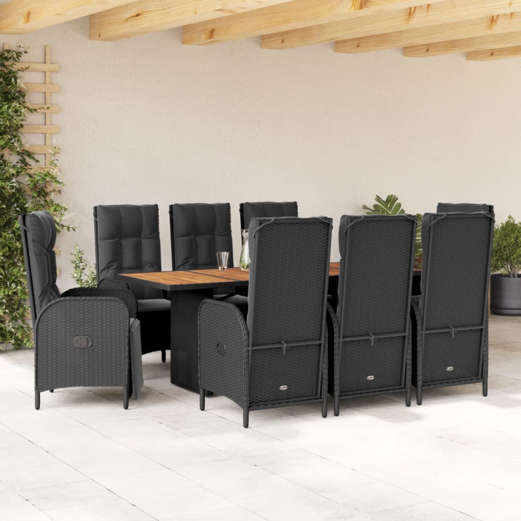 Set da Pranzo da Giardino 9 pz con Cuscini Nero in Polyrattan - homemem39