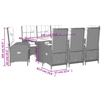 Set da Pranzo da Giardino 9 pz con Cuscini in Polyrattan Grigio | homemem39