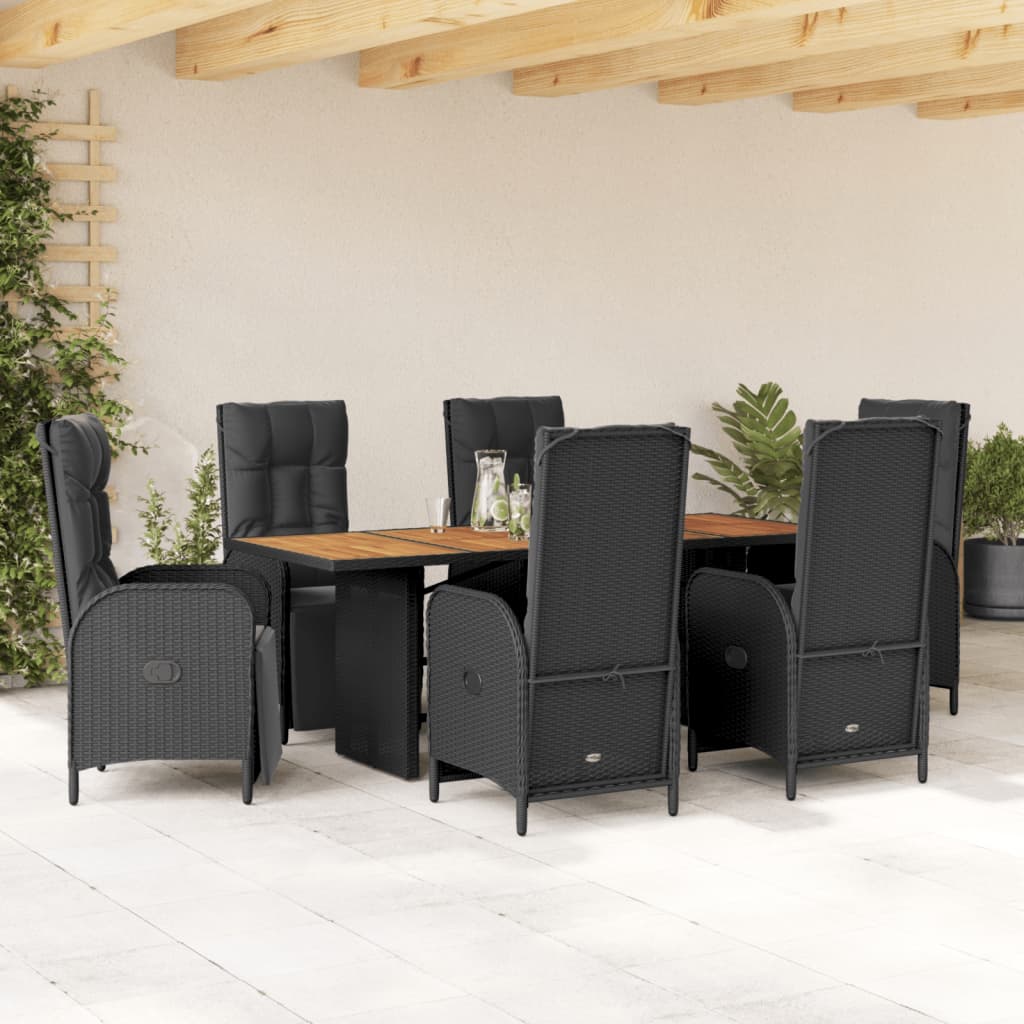 Set da Pranzo da Giardino 7 pz Nero con Cuscini in Polyrattan - homemem39