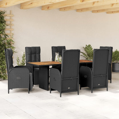 Set da Pranzo da Giardino 7 pz Nero con Cuscini in Polyrattan - homemem39
