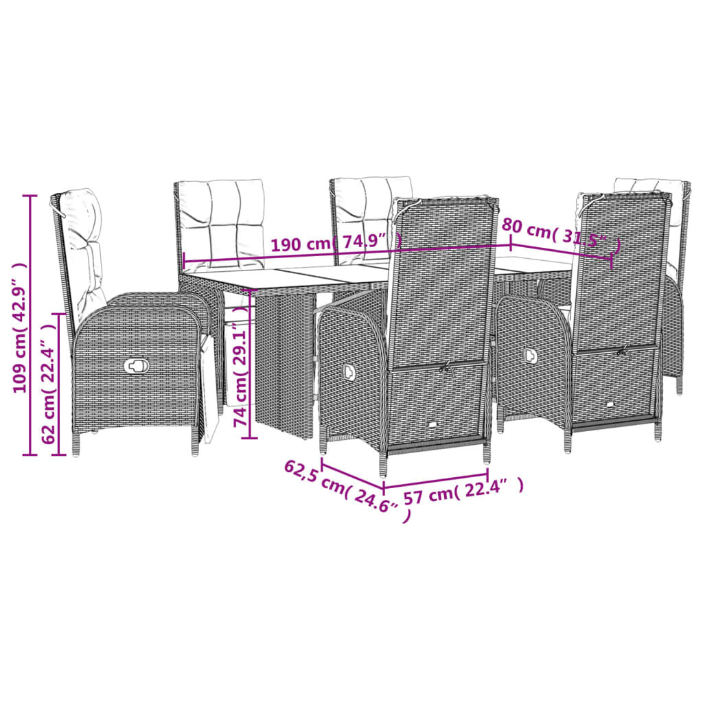 Set da Pranzo da Giardino 7 pz con Cuscini in Polyrattan Grigio | homemem39