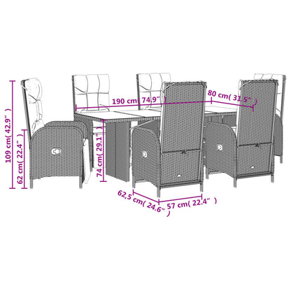 Set da Pranzo da Giardino 7 pz con Cuscini in Polyrattan Grigio | homemem39