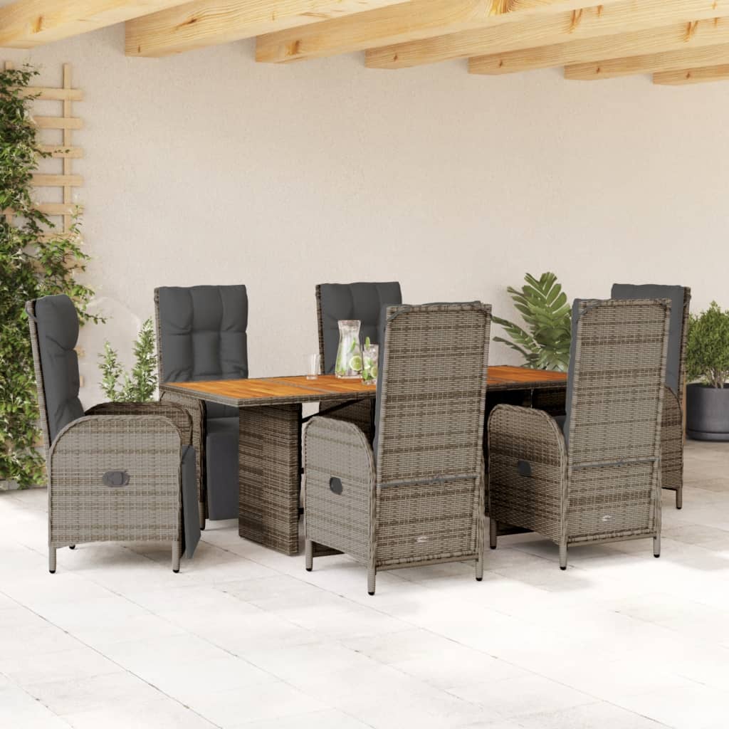Set da Pranzo da Giardino 7 pz con Cuscini in Polyrattan Grigio | homemem39