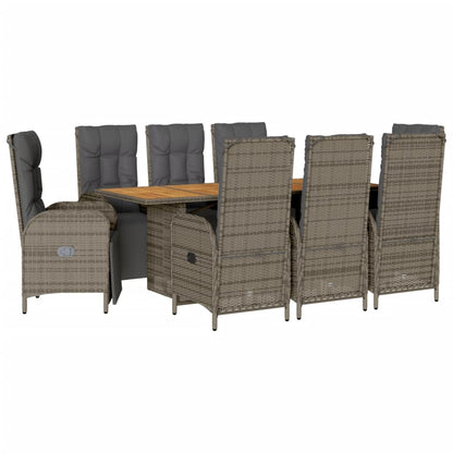 Set da Pranzo da Giardino 9 pz con Cuscini in Polyrattan Grigio | homemem39