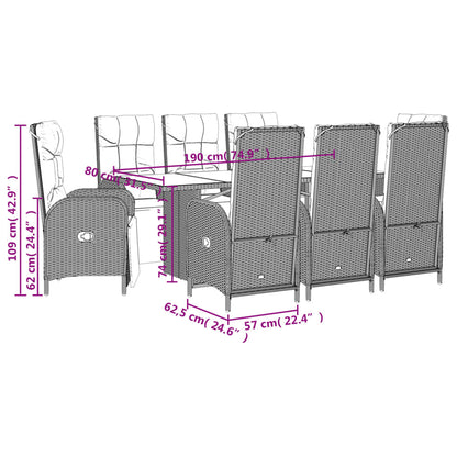 Set da Pranzo da Giardino 9 pz con Cuscini in Polyrattan Grigio | homemem39