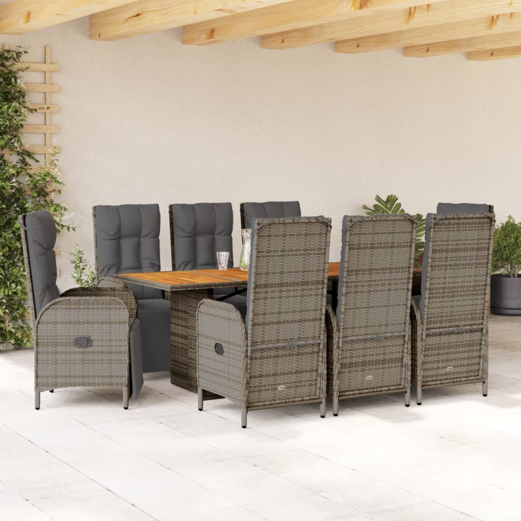 Set da Pranzo da Giardino 9 pz con Cuscini in Polyrattan Grigio | homemem39