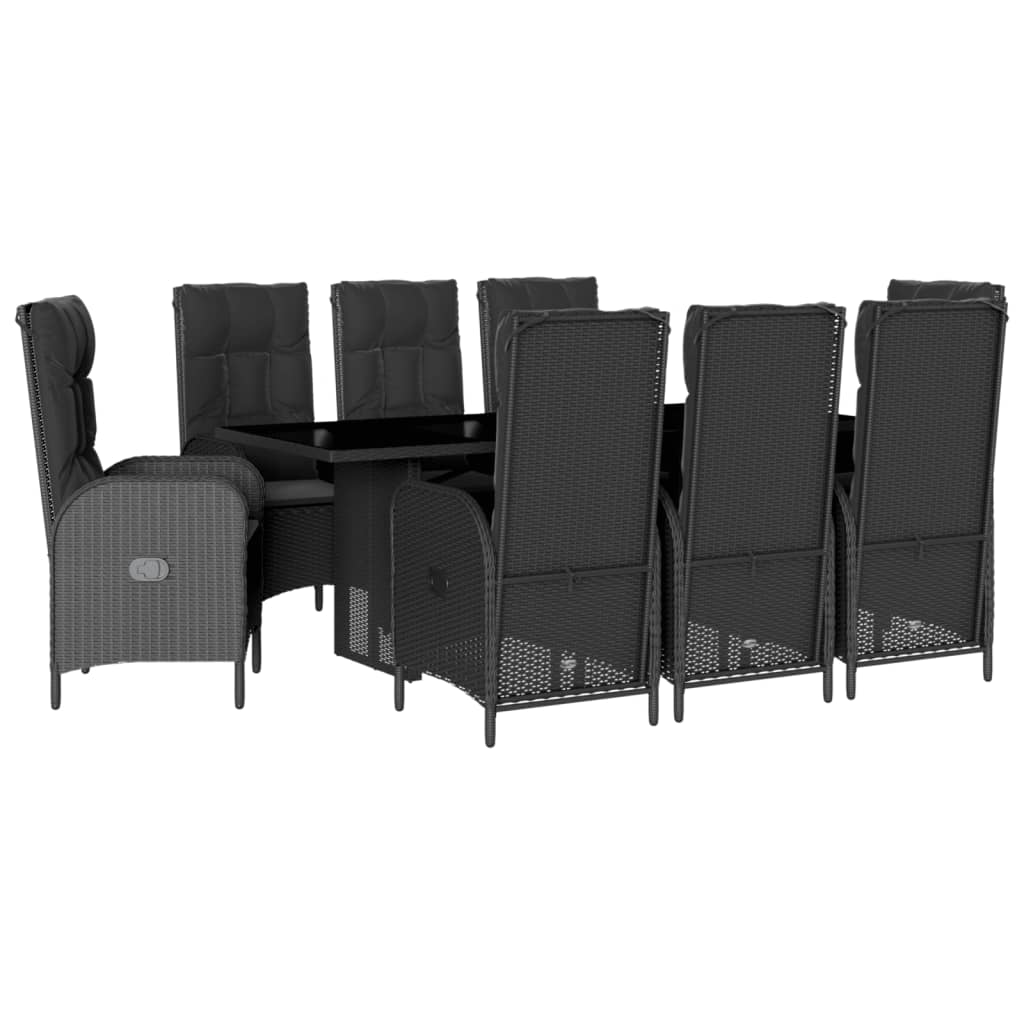 Set da Pranzo da Giardino 9 pz con Cuscini Nero in Polyrattan - homemem39