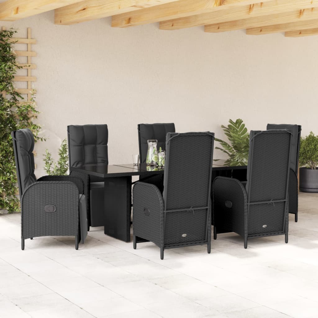 Set da Pranzo da Giardino 7 pz Nero con Cuscini in Polyrattan - homemem39
