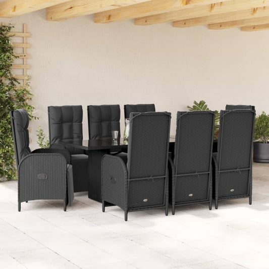 Set da Pranzo da Giardino 9 pz con Cuscini Nero in Polyrattan - homemem39