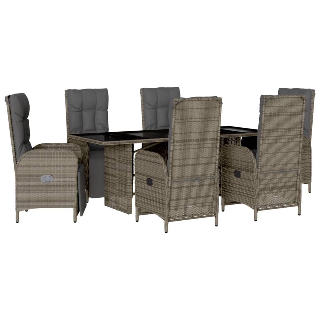 Set da Pranzo da Giardino 7 pz con Cuscini in Polyrattan Grigio - homemem39