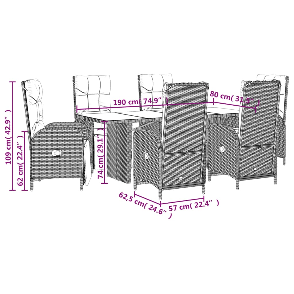 Set da Pranzo da Giardino 7 pz con Cuscini in Polyrattan Grigio - homemem39