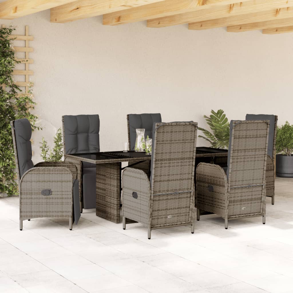 Set da Pranzo da Giardino 7 pz con Cuscini in Polyrattan Grigio - homemem39