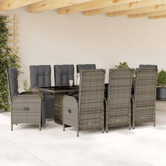 Set da Pranzo da Giardino 9 pz con Cuscini in Polyrattan Grigio - homemem39