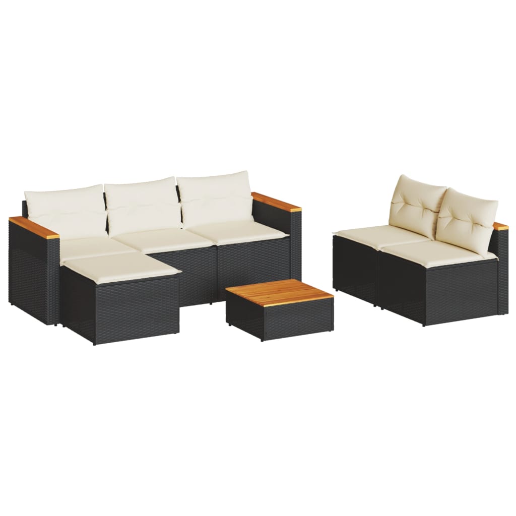 Set Divani da Giardino 5 pz con Cuscini Nero Polyrattan Acacia | homemem39