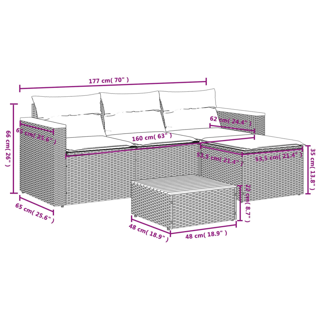 Set Divani da Giardino 5 pz con Cuscini Nero Polyrattan Acacia | homemem39