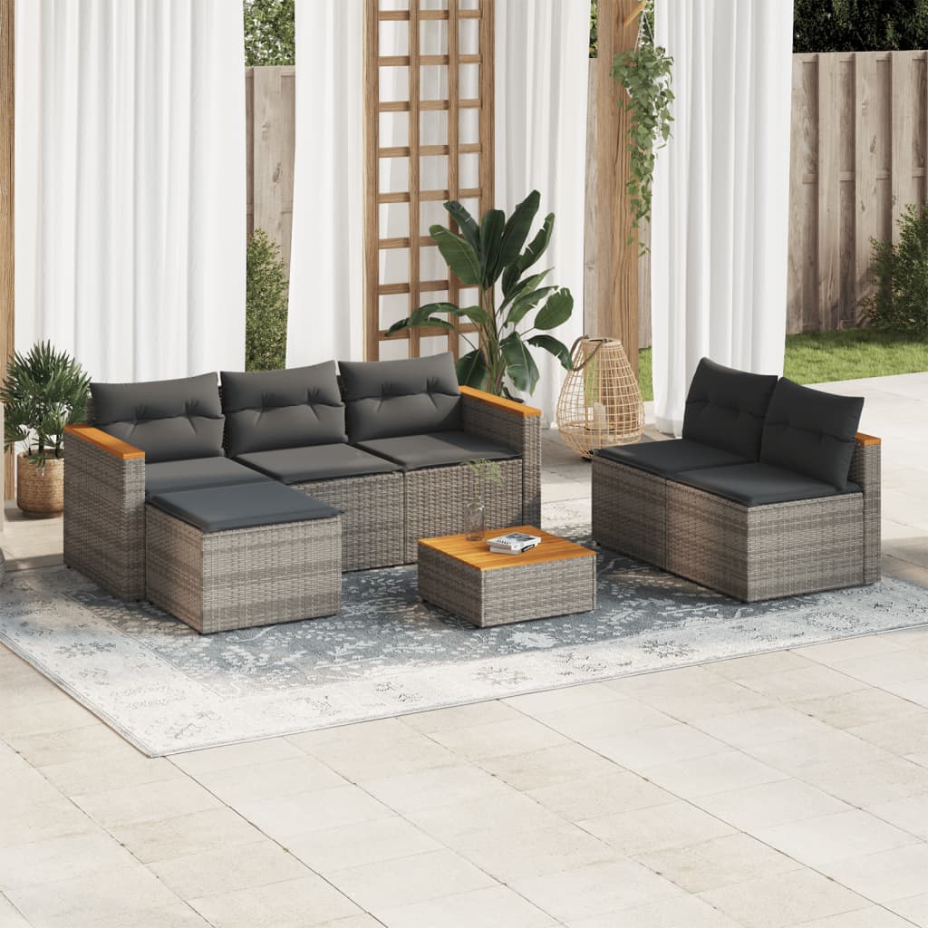 Set Divano Giardino 5 pz con Cuscini Grigio Polyrattan Acacia - homemem39