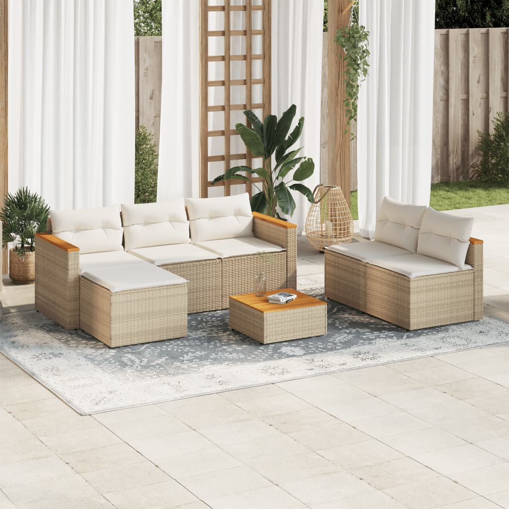 Set Divano da Giardino 5 pz con Cuscini Beige Polyrattan Acacia - homemem39