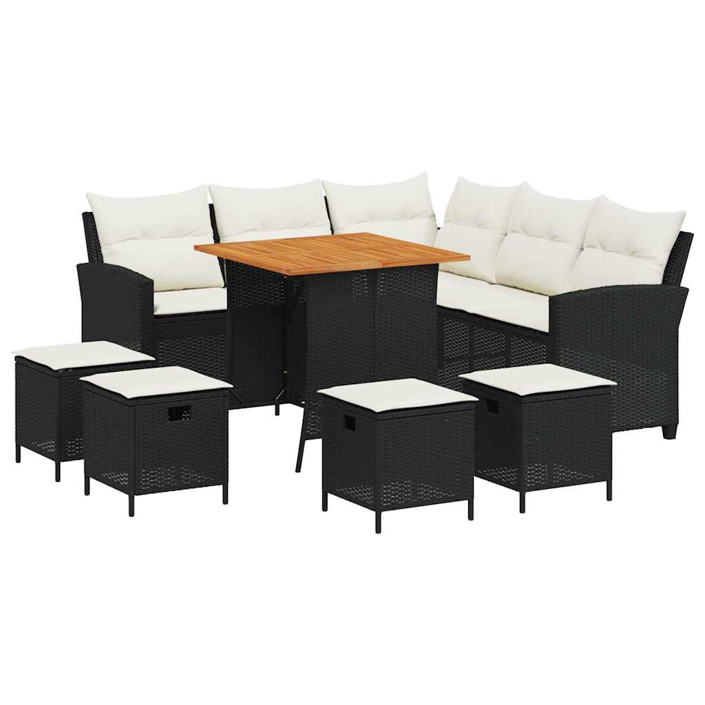 Set Divani da Giardino 6 pz con Cuscini Forma L Polyrattan Nero