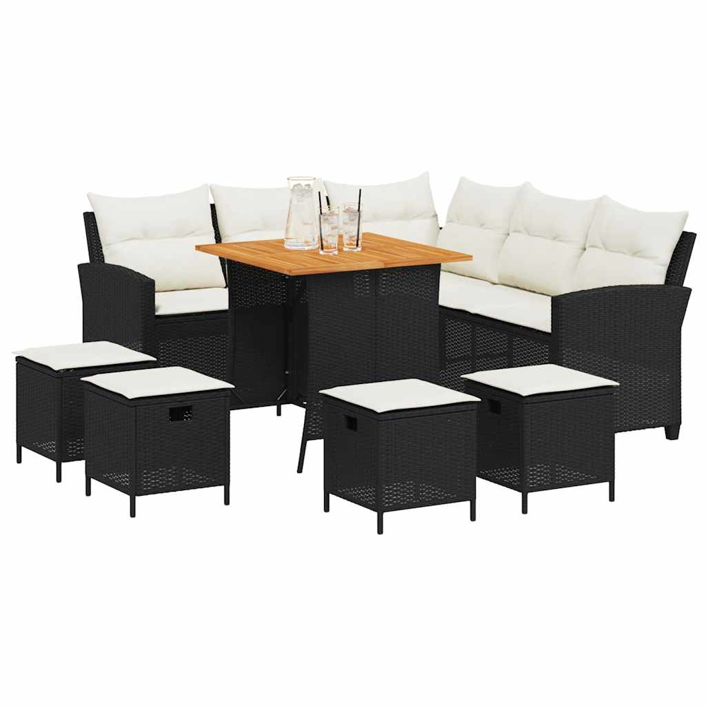 Set Divani da Giardino 6 pz con Cuscini Forma L Polyrattan Nero