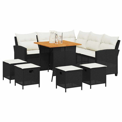 Set Divani da Giardino 6 pz con Cuscini Forma L Polyrattan Nero