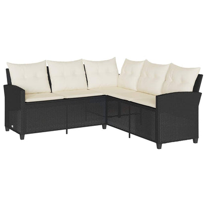 Set Divani da Giardino 6 pz con Cuscini Forma L Polyrattan Nero