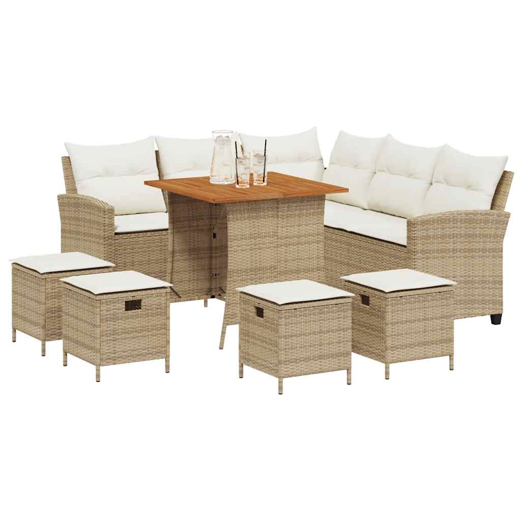 Set Divano da Giardino 6 pz con Cuscini a L Beige in Polyrattan - homemem39