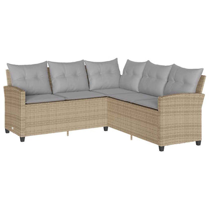 Set Divano da Giardino 6 pz con Cuscini a L Beige in Polyrattan