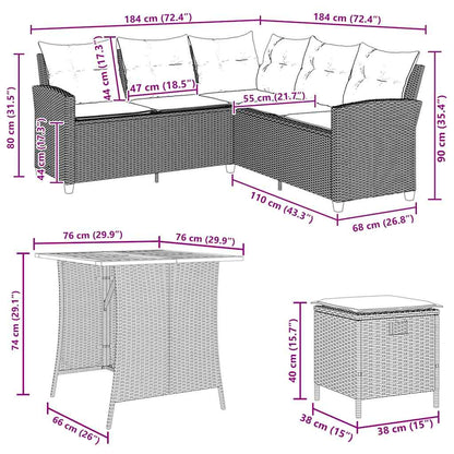 Set Divano da Giardino 6 pz con Cuscini a L Beige in Polyrattan